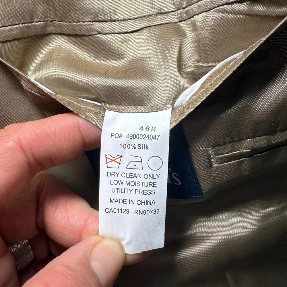 Ralph‎ Lauren 100% Silk Blazer Men's 46R Brown Tan Luxury Sport Coat Career